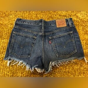 Levi's 501 Dark Blue Denim Frayed Shorts